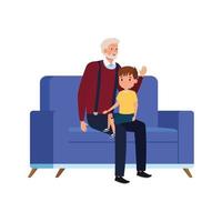avô com neto sentado no sofá vetor