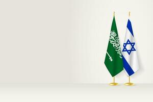 bandeiras do saudita arábia e Israel em bandeira ficar em pé, encontro entre dois países. vetor