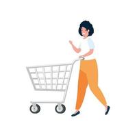 mulher bonita com ícone isolado de carrinho de compras vetor