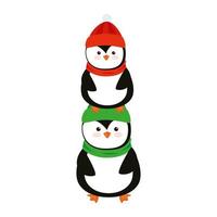 personagem de pinguins fofos de feliz natal vetor