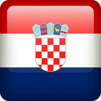 3d vetor Croácia bandeira lustroso botão. croata nacional emblema. quadrado ícone com bandeira do Croácia