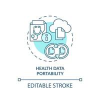 2d editável azul ícone saúde dados portabilidade conceito, isolado monocromático vetor, saúde interoperabilidade Recursos fino linha ilustração. vetor