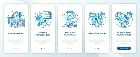 azul linear ícones representando carbono fronteira ajustamento Móvel aplicativo tela definir. 5 passos gráfico instruções, interface do usuário, ux, gui modelo. vetor