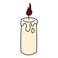 fofa rabisco ilustração dentro plano estilo, queimando vela isolado em branco fundo. bruxa Unid, feitiçaria. vetor