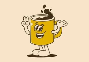 vintage mascote personagem do café caneca com feliz face vetor