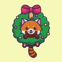 fofa vermelho panda flor guirlanda simples desenho animado vetor ilustração Natal conceito ícone isolado