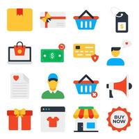 pacote de ícones planos de compras online vetor