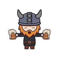 viking fofo segurando cerveja comemorar ilustração dos desenhos animados da oktoberfest vetor