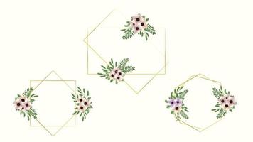modelo de cartão de quadro floral com rótulo de flores para convite de casamento vetor