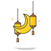 ilustração de duas lanternas e uma lua edição ramadan estilo simples vetor