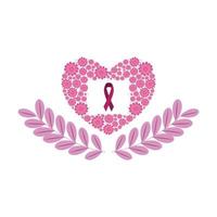 coração com flores da luta contra o câncer de mama vetor