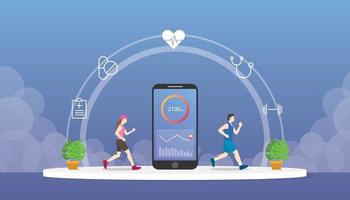 monitor de fitness e saúde com aplicativos de smartphone para atividades físicas vetor