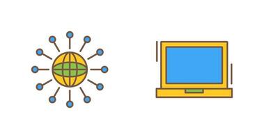 trabalho em rede e computador portátil ícone vetor