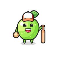 personagem de desenho animado de maçã verde como jogador de beisebol vetor