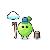 personagem de desenho animado de maçã verde como lenhador vetor