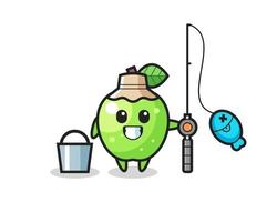 personagem mascote da maçã verde como pescador vetor