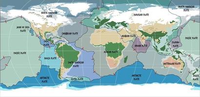 mapa-múndi mostrando os limites das placas tectônicas vetor