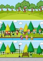 diferentes cenas do parque com o personagem de desenho animado doodle infantil vetor