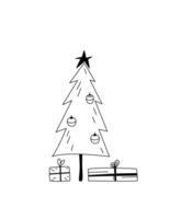 Natal árvore com presentes dentro simples rabisco estilo. moderno linha arte. Natal e Novo ano celebração. escandinavo inverno feriados. vetor