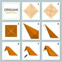 pássaro origami esquema tutorial comovente modelo. origami para crianças. degrau de degrau quão para faço uma fofa origami pássaro. vetor ilustração.