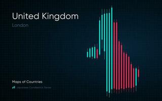 Unidos reino mapa é mostrando dentro uma gráfico com bares e linhas. japonês castiçal gráfico Series vetor
