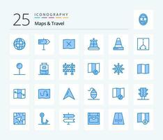 mapas viagem 25 azul cor ícone pacote Incluindo coordenada. localização. bóia. coordenadas. construção vetor