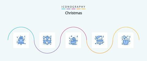 Natal azul 5 ícone pacote Incluindo neve. Papai Noel. presentes. papai noel. Natal vetor