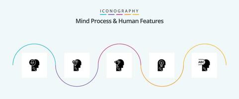 mente processo e humano características glifo 5 ícone pacote Incluindo pensar. ideia. cabeça. cabeça. cabeça vetor