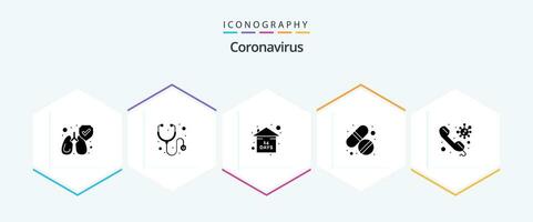 coronavírus 25 glifo ícone pacote Incluindo consultar. Cuidado. risco. tábua. remédio vetor