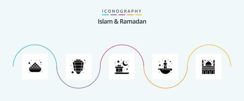 islamismo e Ramadã glifo 5 ícone pacote Incluindo claro. fogo. Ramadã. vela. Mubarak vetor