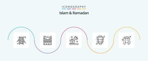 islamismo e Ramadã linha 5 ícone pacote Incluindo muçulmano. iluminado. presente. Ramadã. lanterna vetor