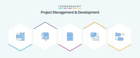 projeto gestão e desenvolvimento 25 azul ícone pacote Incluindo conversação. relatório. página. papel. financeiro vetor