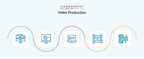 vídeo Produção azul 5 ícone pacote Incluindo alta definição vídeo. hd dentro fazendo um filme. hd filme. vetor
