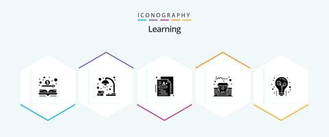 Aprendendo 25 glifo ícone pacote Incluindo claro. escola. estudar. Educação prédio. conhecimento vetor