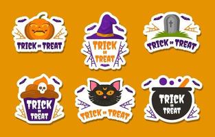 coleção de adesivos de doces ou travessuras de halloween vetor