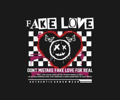 falso amor slogan com vintage estilo ilustração do farpado amor coração, para streetwear e urbano estilo camiseta projeto, moletons, etc vetor