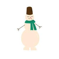 boneco de neve com uma cachecol e chapéu isolado dentro uma branco fundo. plano Projeto. vetor ilustração.