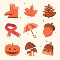 conjunto de ícones de elementos de outono vetor