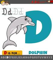 carta d a partir de alfabeto com desenho animado golfinho animal personagem vetor