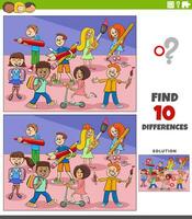 diferenças atividade com desenho animado alunos crianças personagens vetor