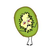 personagem kiwi fofo se apaixona por olhos, corações, rosto de beijo vetor