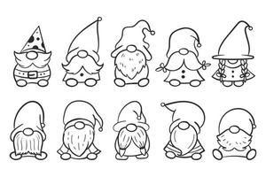 linha arte gnomos de Natal design para livro de colorir. vetor