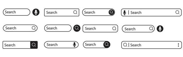 conjunto de barra de pesquisa. barra de pesquisa, caixas de pesquisa. elementos da interface do usuário da web para navegadores vetor