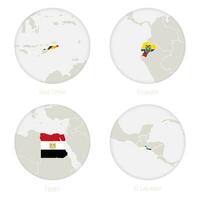 leste timor, Equador, Egito, el salvador mapa contorno e nacional bandeira dentro uma círculo. vetor