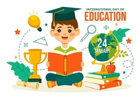 internacional Educação dia vetor ilustração em 24 janeiro com estudante, terra globo e estude elemento dentro conhecimento plano desenho animado fundo Projeto