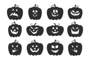 conjunto de abóboras de halloween com rostos de desenhos animados. elementos de decoração festiva, vetor