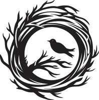 trabalhada conforto Preto pássaro ninho ícone dentro vetor aninhamento dentro noir a elegante pássaro ninho emblema