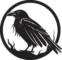 Prêmio Raven silhueta logotipo intrincado Corvo icônico crachá vetor
