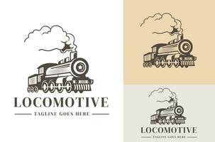 vintage retro locomotiva motor logotipo Projeto trem logotipo símbolo terra transporte conceito vetor