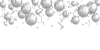 ilustração do prata balões, confete e fita celebração. fundo modelo para cumprimento e festival vetor